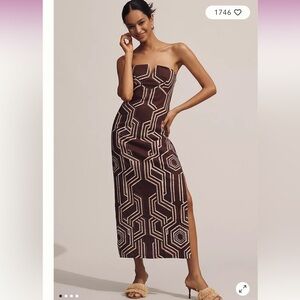 NWT Anthropologie Strapless Linen Plunge-Neck Midi Dress